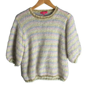 Rose Carmine Striped Mohair Blend Pullover Crew Neck Sweater Pastel Size S / M